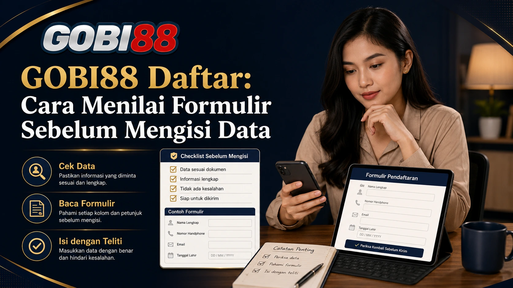 Ilustrasi pemeriksaan formulir GOBI88 Daftar sebelum mengisi data