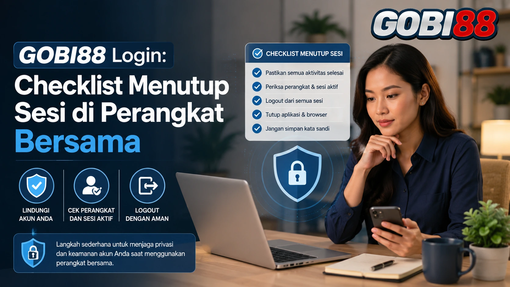 Ilustrasi checklist menutup sesi GOBI88 Login di perangkat bersama