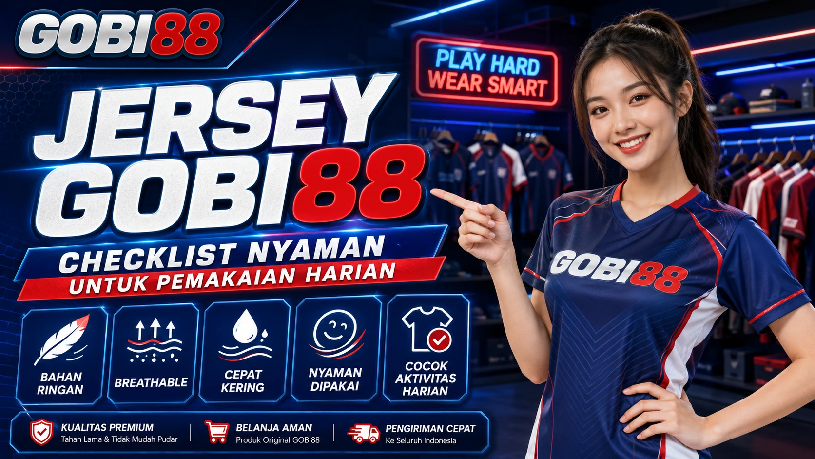 Ilustrasi Jersey GOBI88 untuk pemakaian harian dengan fokus pada kenyamanan dan ukuran