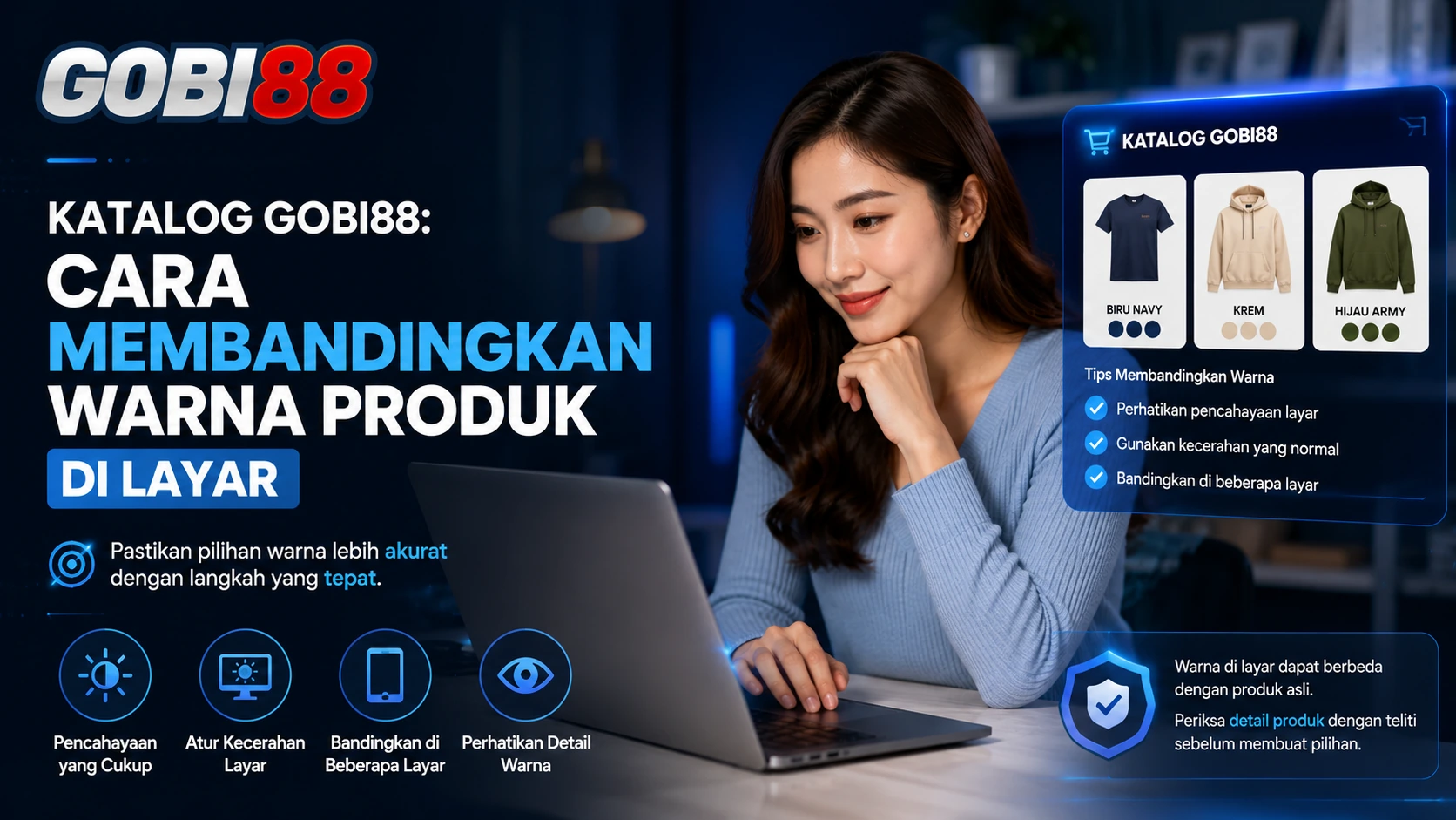 Ilustrasi perbandingan warna produk Katalog GOBI88 pada beberapa layar