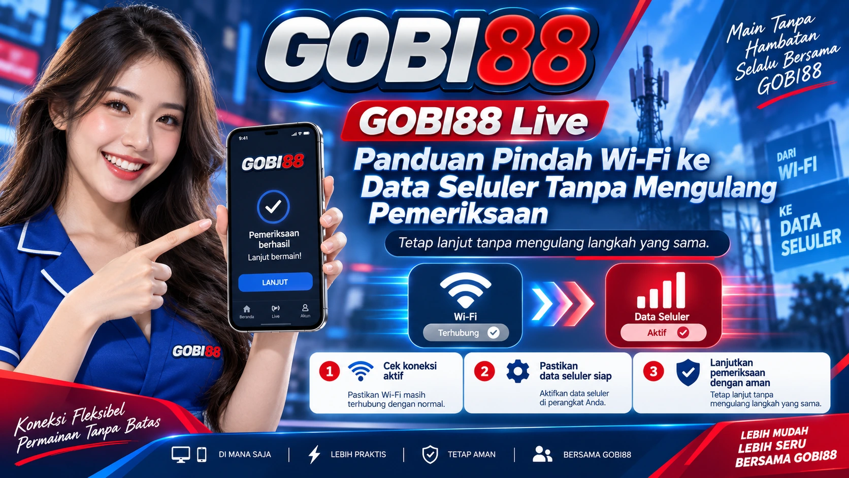 Ilustrasi GOBI88 Live untuk berpindah dari Wi-Fi ke data seluler saat pemeriksaan koneksi